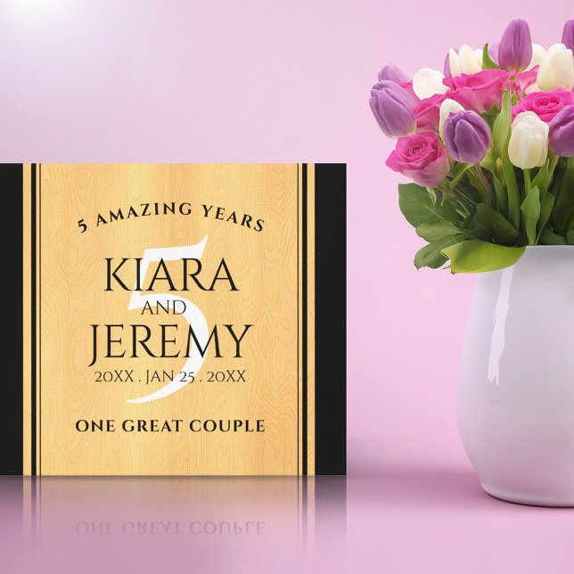 Elegant 5th Wood Wedding Anniversary Celebration Canvas Print (Creator Uploaded)