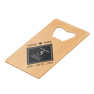 Elegant 5th Wood Wedding Anniversary Celebration Credit Card Bottle Opener
