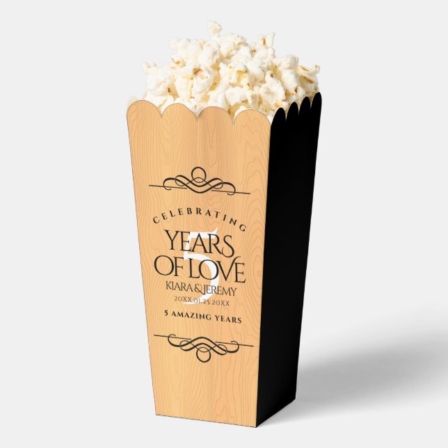 Elegant 5th Wood Wedding Anniversary Celebration Favor Box (Popped)