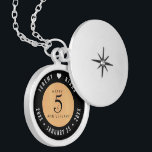 Elegant 5th Wood Wedding Anniversary Celebration Locket Necklace<br><div class="desc">Commemorate the 5th wedding anniversary with this elegant locket! Elegant black and white lettering on a light, faux wood grain background add a memorable touch for this special occasion and milestone. Customize with the happy couple's names, and dates for their wood anniversary. Design © W.H. Sim, All Rights Reserved. See...</div>