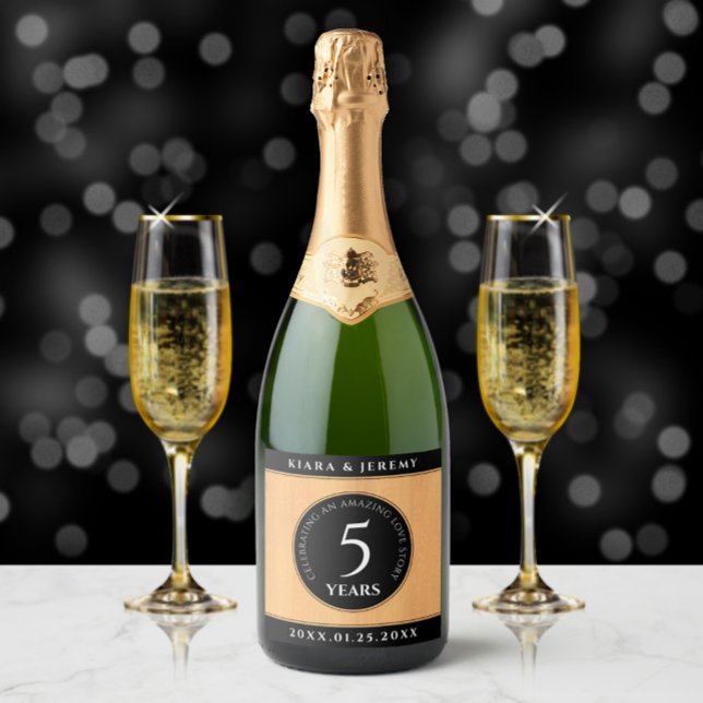 Elegant 5th Wood Wedding Anniversary Celebration Sparkling Wine Label (Creator Uploaded)
