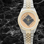 Elegant 5th Wood Wedding Anniversary Celebration Watch<br><div class="desc">Celebrate the 5th wood wedding anniversary and a love that stands the test of time with this stylish watch! Elegant black and white lettering on a light, faux wood grain background add a memorable touch for this special occasion and milestone. Personalize with the couple's names and dates of marriage. Design...</div>