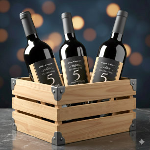 Elegant 5th Wood Wedding Anniversary Celebration Wine Label