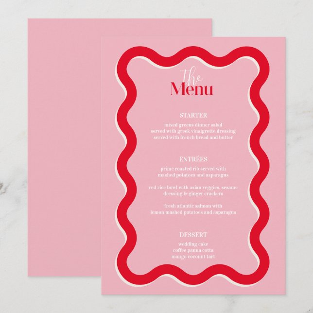 Elegant 5x7" Wedding Table Menu Cards Flat Menu (Front/Back)