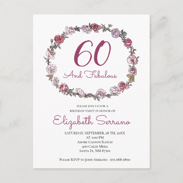 Elegant 60 And Fabulous Birthday Party Invitations (Front)