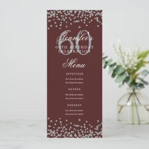 Elegant 60 Birthday Menu Silver Burgundy Confetti Invitation