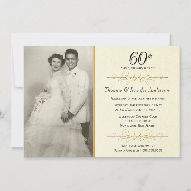 Élégant 60e anniversaire de Mariage Invitations (Devant)