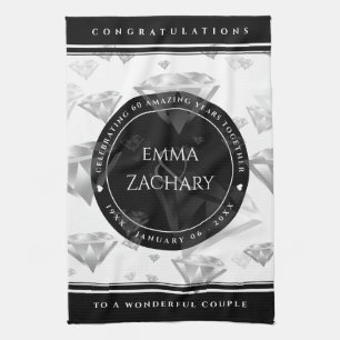 Elegant 60th 75th Diamond Wedding Anniversary Kitchen Towel