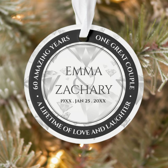 Elegant 60th 75th Diamond Wedding Anniversary Ornament (Tree)