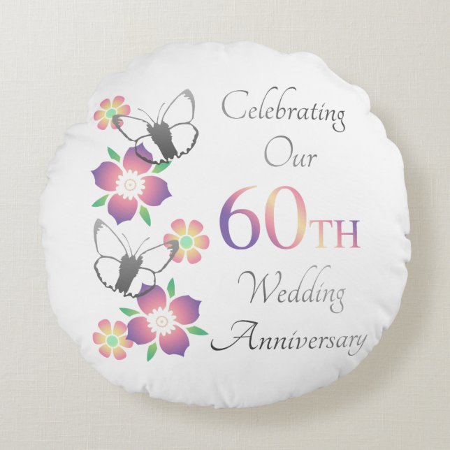 Elegant 60th Anniversary Round Pillow (Front)