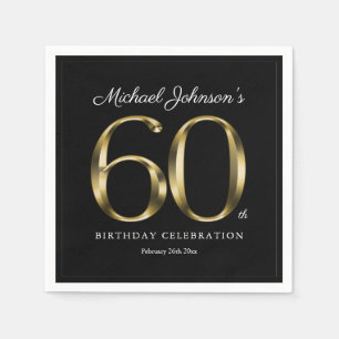 Elegant 60th Birthday Black Gold Classy Custom Napkin
