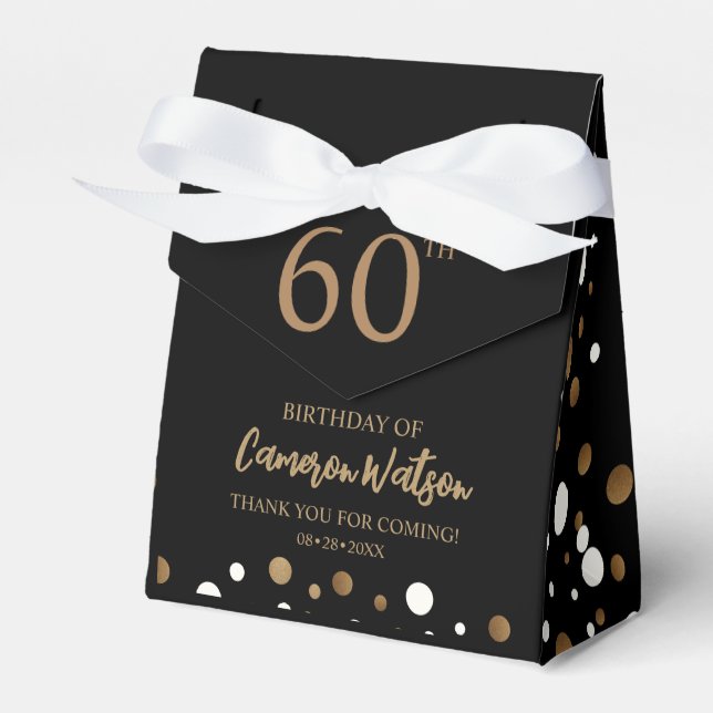 Elegant 60th birthday Black gold Confetti Custom Favor Box (Front Side)