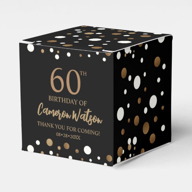 Elegant 60th birthday Black gold Confetti Custom Favor Box (Front Side)