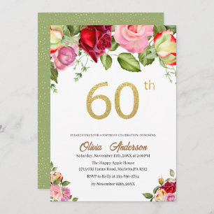 Elegant 60th  Birthday Celebration Watercolor Glit Invitation