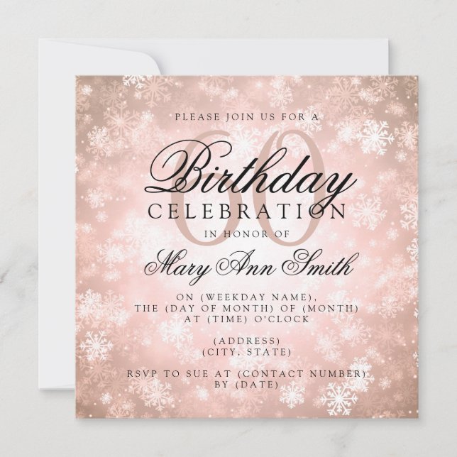 Elegant 60th Birthday Copper Winter Wonderland Invitation (Front)