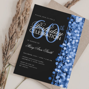 Elegant 60th Birthday Glam Sparkles Navy Blue Invitation