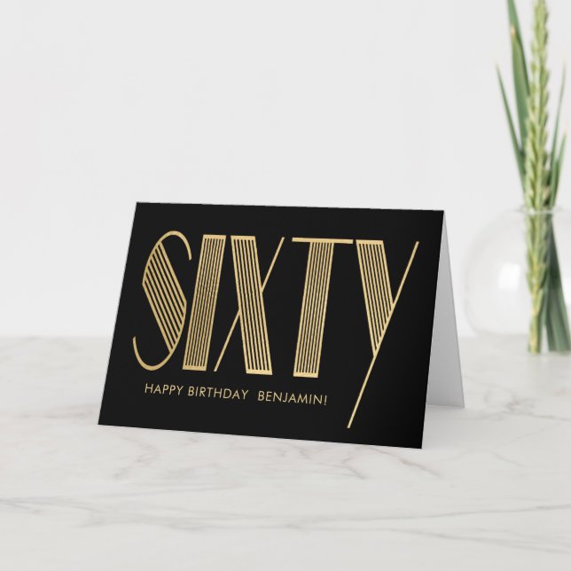 Elegant 60th Birthday Gold & Black Card (Front)
