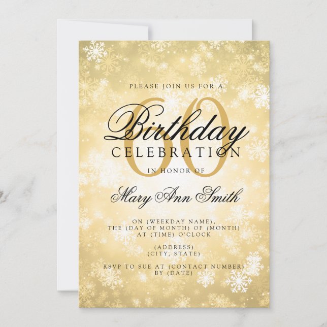 Elegant 60th Birthday Gold Winter Wonderland Invitation (Front)