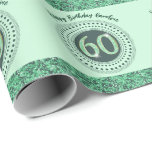 Elegant 60th Birthday Green Glitter with Stripes Wrapping Paper<br><div class="desc">Elegant & unique green glitter number 60 with glitter stripes and modern circular dots and lines. Customize the name.</div>