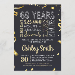 Elegant 60th Birthday Invitation Gold Glitter