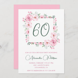 Elegant 60th birthday invitations Floral  Pink