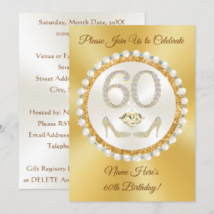 Elegant, 60th Birthday Invitations for Her, Custom