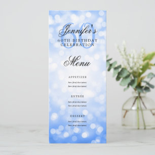 Elegant 60th Birthday Menu Navy Blue Bokeh Lights Invitation
