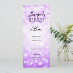 Elegant 60th Birthday Menu Purple Bokeh Lights Invitation
