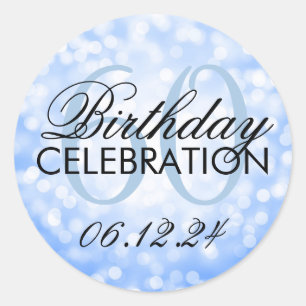 Elegant 60th Birthday Party Blue Glitter Lights Classic Round Sticker