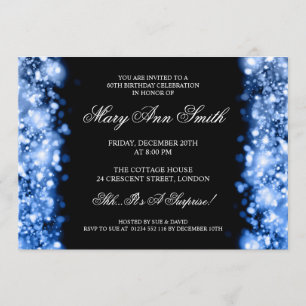 Elegant 60th Birthday Party Blue Sparkling Lights Invitation