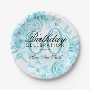 Elegant 60th Birthday Party Floral Teal  Paper Plate