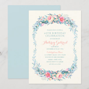 Elegant 60th Birthday Party Floral Watercolor Invitation
