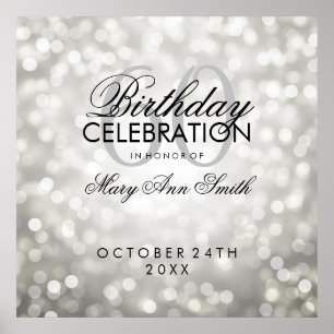 Elegant 60th Birthday Party Glitter Lights Silver Poster