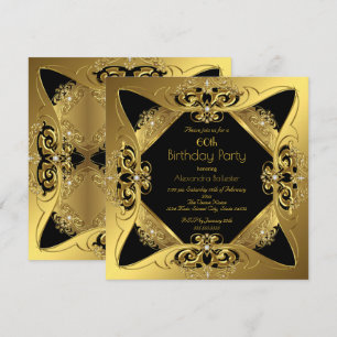 Elegant 60th Birthday Party Gold Black Diamond Invitation