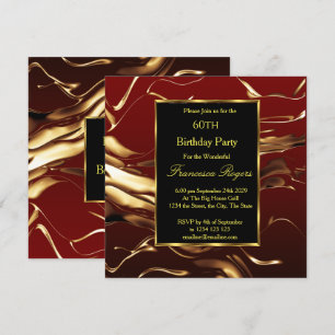 Elegant 60th Birthday Party Gold Burgundy Black Invitation