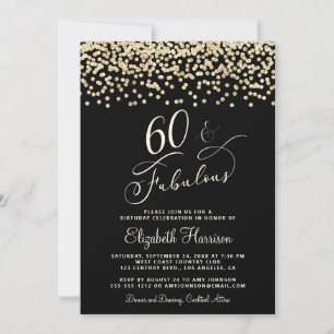 Elegant 60th Birthday Party Gold Glitter Black Invitation
