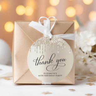 Elegant 60th Birthday Party Gold Glitter Thank You Favour Tags