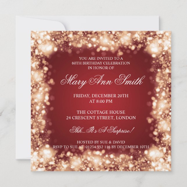 Elegant 60th Birthday Party Gold Sparkling Lights Invitation (Front)