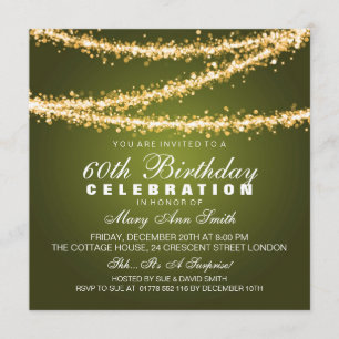 Elegant 60th Birthday Party Green String Lights Invitation