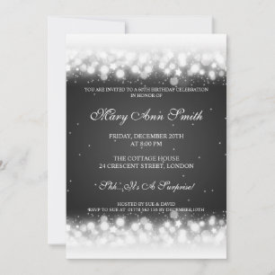 Elegant 60th Birthday Party Magic Sparkle Black Invitation