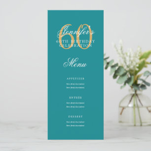 Elegant 60th Birthday Party Menu Gold Turquoise Invitation