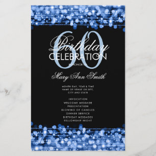 Elegant 60th Birthday Party Program Blue w/ Menu