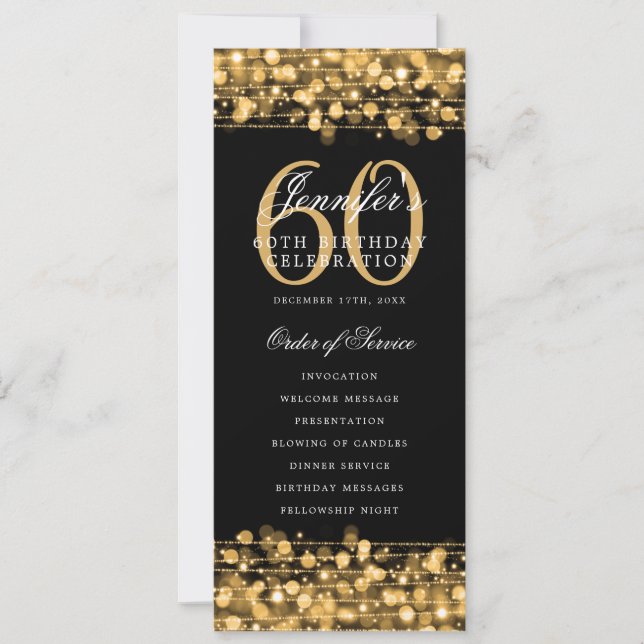 Elegant 60th Birthday Party Program Gold  (Front)
