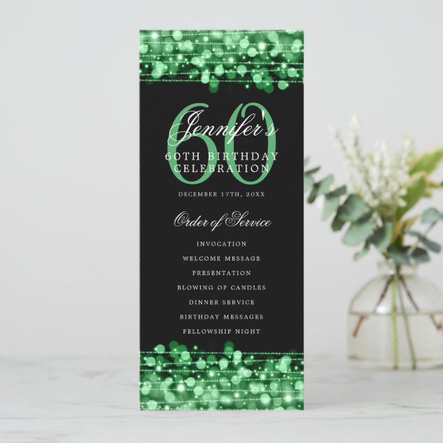 Elegant 60th Birthday Party Program Green  (Standing Front)