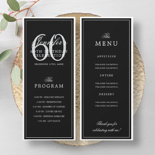 Elegant 60th Birthday Party Program + Menu Black 