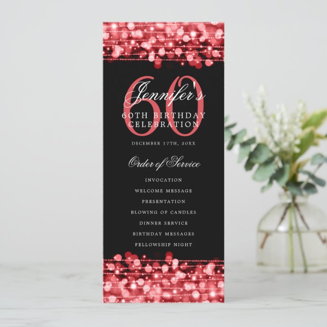Elegant 60th Birthday Party Program Red  (Standing Front)