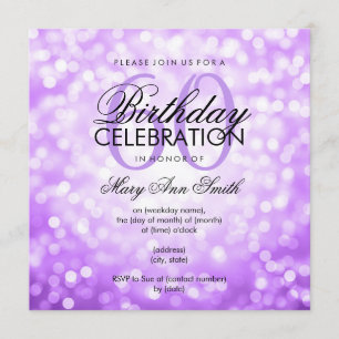 Elegant 60th Birthday Party Purple Glitter Lights Invitation