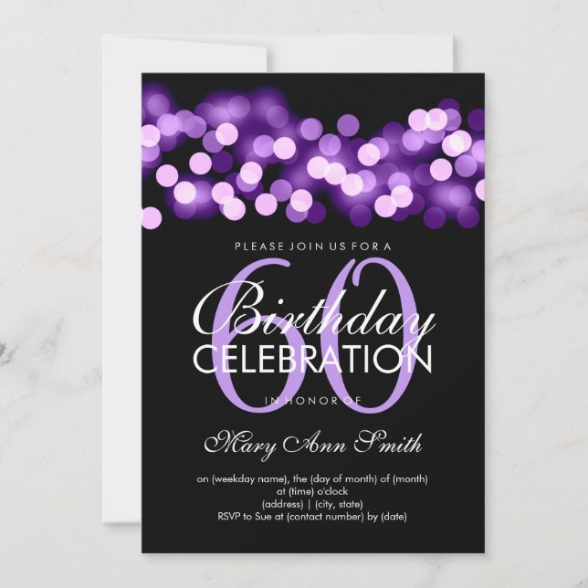 Elegant 60th Birthday Party Purple Hollywood Glam Invitation (Front)