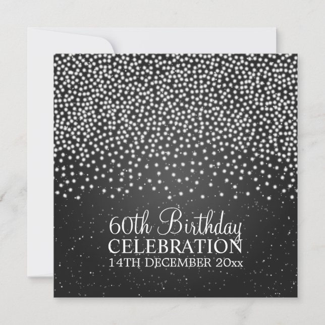Elegant 60th Birthday Party Simple Sparkle Black Invitation (Front)
