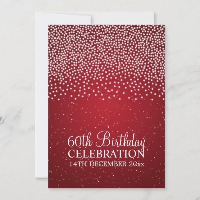 Elegant 60th Birthday Party Simple Sparkle Red Invitation (Front)